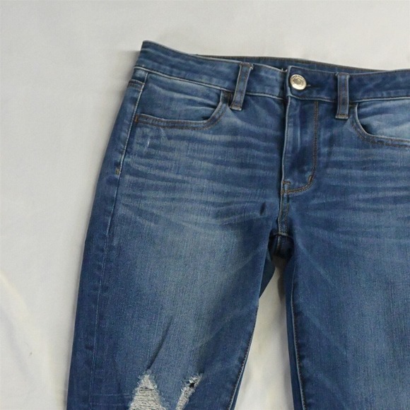 American Eagle 2 Hi Rise Jegging 360 Next Level Stretch Destroyed Denim Jeans - Picture 2 of 7